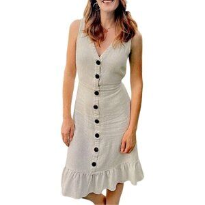 Monteau Los Angeles Small Beige Linen Button Front Ruffle Hem Midi Dress NWT